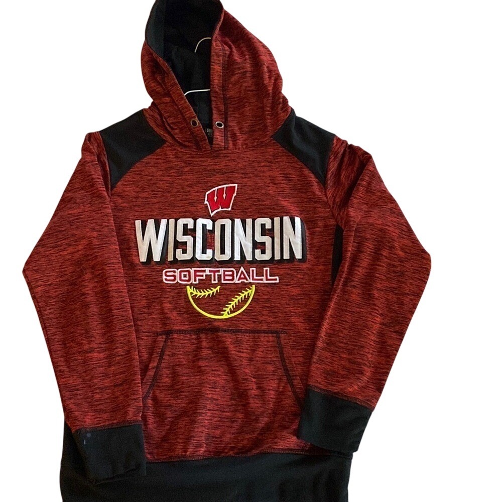 Wisconsin Badgers Softball Hoodie Red Black XS Pullover Sweatshirt
